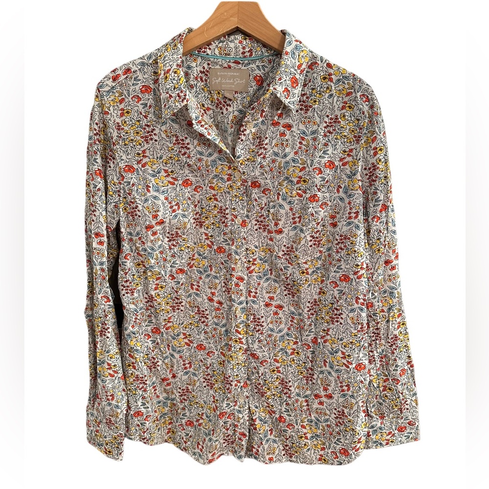 BANANA REPUBLIC Soft Wash Floral Button Down Shirt Size L